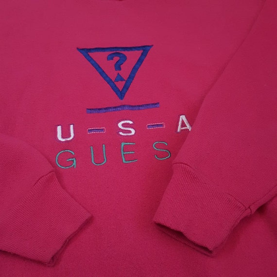 80's ? Rare Embroidered Pink Guess Sweatshirt - O… - image 4