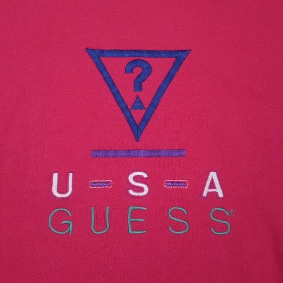 80's ? Rare Embroidered Pink Guess Sweatshirt - O… - image 3