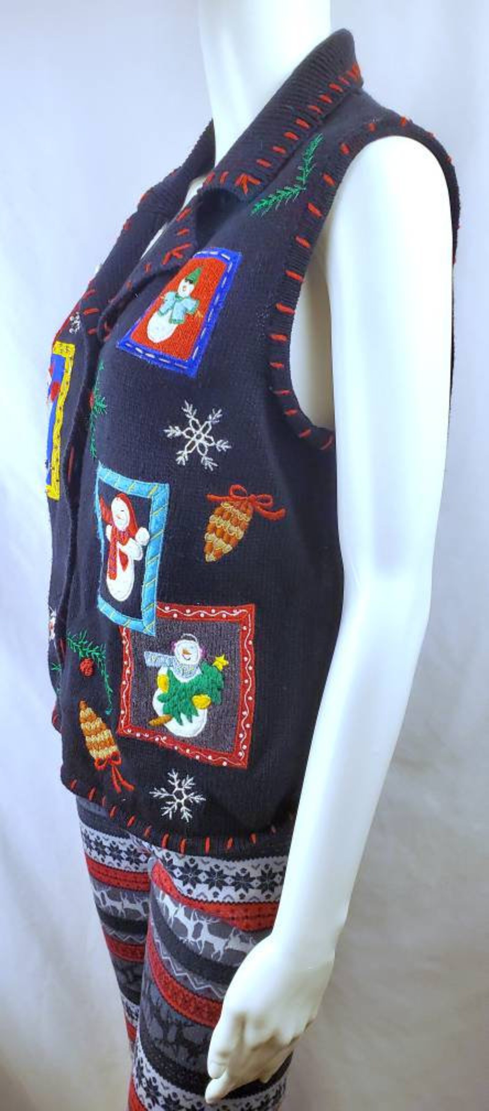 Vintage Christmas Sweater Vest Medium Snowmen Hand Etsy Italia