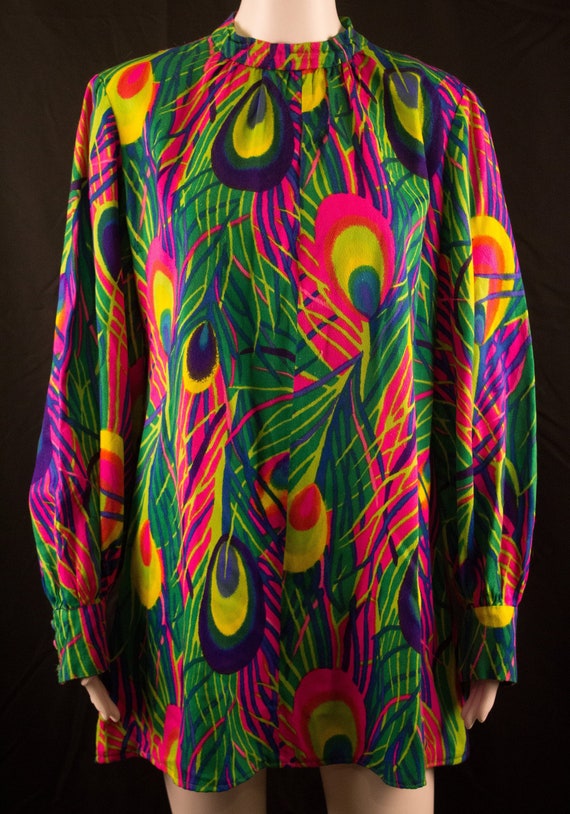 Vintage 60's Psychadelic Maxi Dress - M/L - Peacoc