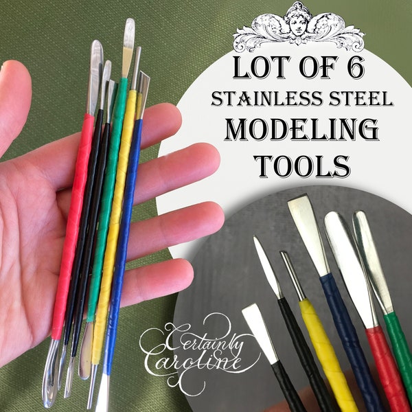Stainless Steel Metal Sculpting Tool Set for Detailed Clay Sculpting & Modeling, Set of 6 Polymer Clay Tools