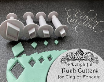 Set of 4 Small Diamond Plunger Cutters for Gum Paste, Fondant, Polymer Clay, Porcelain, Jewelry, Dough. Tiny Diamond Push Cutter Tool