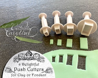 Set of 4 Rectangle Plunger Cutters for Gum Paste, Fondant, Polymer Clay, Porcelain, Jewelry, Dough. Tiny Mini Rectangular Push Cutter Tool