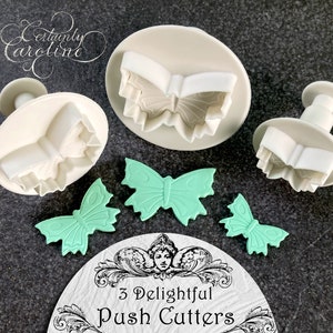 Set of 3 Butterfly Plunger Cutters for Fondant, Polymer Clay, Jewelry, Dough, Small Insect Shape Wings Impression Push Cutter Tool image 1