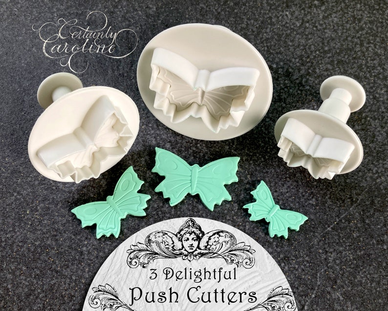 Set of 3 Butterfly Plunger Cutters for Fondant, Polymer Clay, Jewelry, Dough, Small Insect Shape Wings Impression Push Cutter Tool image 1