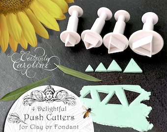 Set of 4 Small Triangle Plunger Cutters for Gum Paste, Fondant, Polymer Clay, Porcelain, Jewelry, Dough. Tiny Triangle Push Cutter Tool