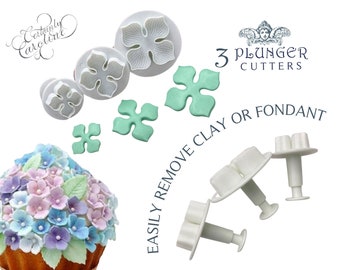 Set of 3 Flower Plunger Cutters for Gum Paste, Fondant, Polymer Clay, Porcelain, Pottery, Jewelry, Dough. Petal Push Cutter Tool