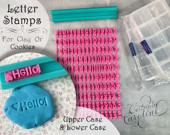 Letter Stamps - Lower Case & Upper Case, 5mm - 7mm Plastic Alphabet, Numbers, Punctuation, Text Symbols - Clay, Cookie Dough, Fondant, Cake