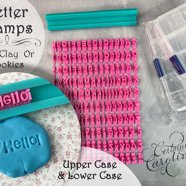 Letter Stamps - Lower Case & Upper Case, 5mm - 7mm Plastic Alphabet, Numbers, Punctuation, Text Symbols - Clay, Cookie Dough, Fondant, Cake