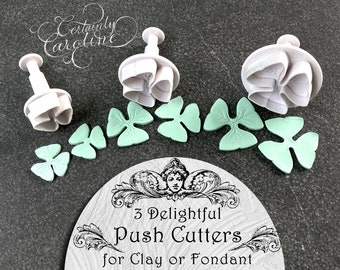 Set of 3 Clover Leaf Plunger Cutters for Fondant, Polymer Clay, Porcelain, Jewelry, Dough. Tiny Mini Three Leaf Clover Push Cutter Tool