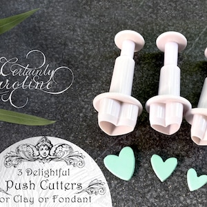Set of 3 Heart Plunger Cutters for Gum Paste, Fondant, Polymer Clay, Porcelain, Jewelry, Baking, Dough. Tiny Mini Heart Push Cutter Tool