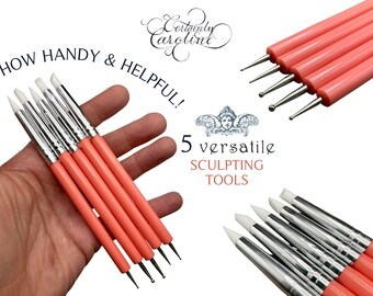 Set of 5 Silicone Smoothing & Ball Stylus Emboss Tools, Double Sided Sculpting Shaping Texture Tool, Clay, Fondant, Soap, Pottery