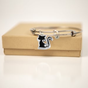 Black Cat Bracelet- Charm Bracelet- Cat Memorial Jewelry- Cat Lady Jewelry- Cat Lover Gift- Cat Monogram- Cat Remembrance- Cat Jewelry- Cats