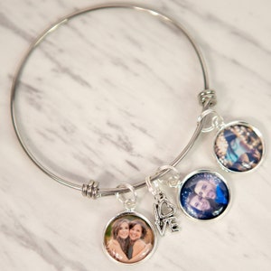 Photo Bracelet- Personalized Photo Bracelet- Photo Charm Bracelet- Gifts for Mom Christmas- Grandma Gifts- Photo Jewelry- Photo Bangle image 4