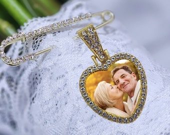 Heart Bouquet Photo Charm, Bouquet Photo Pin, Wedding Bouquet Memory Charm, Memorial Charm, Memory Photo Charm, Wedding Keepsake, Bride