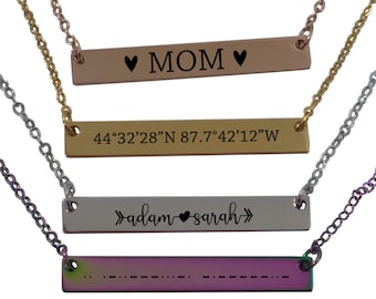 Personalized Bar Necklace- Bar Necklace Personalized- Bar Necklace with Name- Horizontal Bar Necklace- Personalized Engraved Necklace