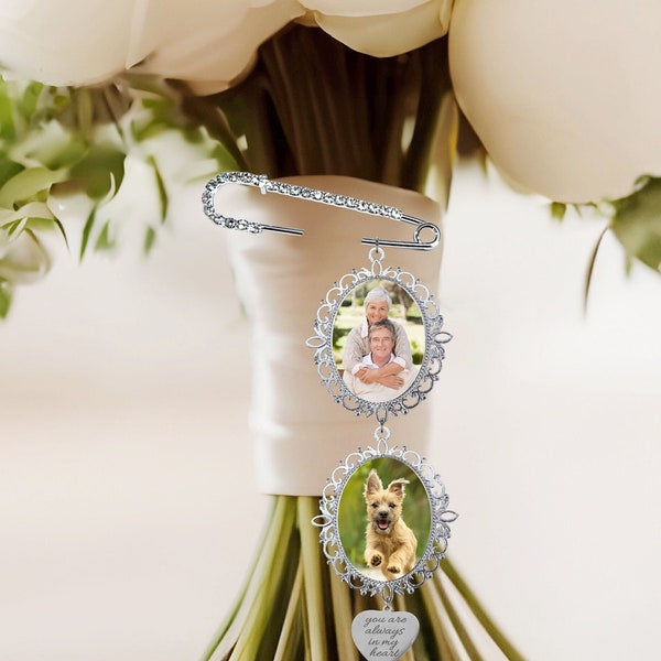 Bouquet Photo Pin- Silver Bouquet Photo Charm Rose Gold- Bouquet Photo Charm Gold- Bouquet Picture Pin- Bouquet Rememberance Charm- Bride