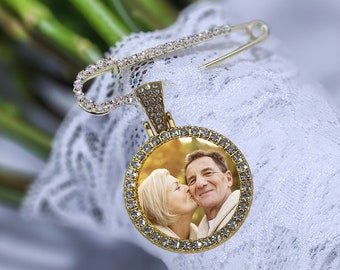 Gold Bouquet Charm, Gold Bouquet Photo Charm, Rose Gold Bouquet Charm, Silver, Bridal Bouquet Charm, Picture Charm, Bride Memory Pin, Heart