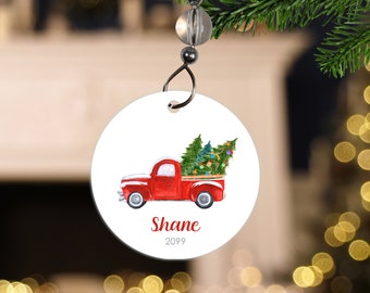 Red Truck Christmas Ornament- Christmas Truck Ornament- Personalized Boy Christmas Ornament- Personalized Kids Christmas Ornament