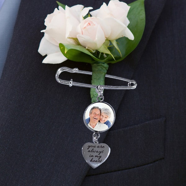 Lapel Pin- Boutonniere Charm- Photo Memorial Charm- Boutonniere Pin- Groom Keepsake- Boutineer Charm- Groom Gift- Memorial Photo Stick Pin