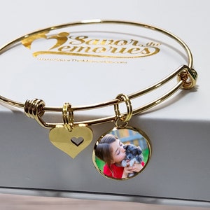 Photo Bracelet- Personalized Photo Bracelet- Photo Charm Bracelet- Gifts for Mom Christmas- Grandma Gifts- Photo Jewelry- Photo Bangle