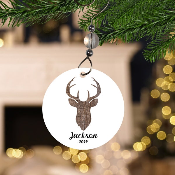 Deer Christmas Ornament- Personalized Christmas Ornaments- Deer Ornament- Personalized Deer Ornament- Last Name Ornament- Hunting Ornament