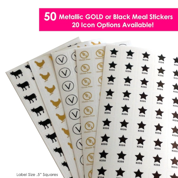 50 Wedding Meal Stickers- Place Card Stickers- Meal Stickers- Place Card Menu Choices- Meal Choice Wedding- Wedding Meal Stickers