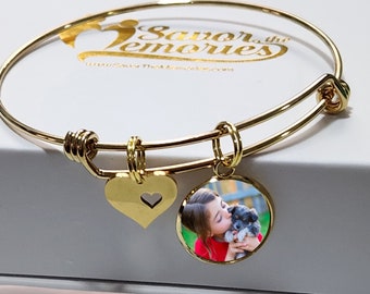 Photo Bracelet- Personalized Photo Bracelet- Photo Charm Bracelet- Gifts for Mom Christmas- Grandma Gifts- Photo Jewelry- Photo Bangle