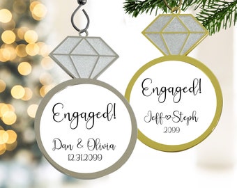 Diamond Ring Ornament- Engagement Ring Ornament- Ring Ornament- Personalized Engagement Ornament- Engagement Christmas Ornament