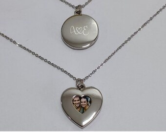Silver Heart Locket- Engraved Locket Necklace- Locket with Photo- Personalized Locket- Locket with Picture- Photo Locket- Picture Locket