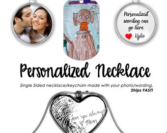 Photo Necklace- Dog Tag Necklace- Picture Necklace- Photo Necklace for Men or Women- Handwriting Necklace- Photo Necklace In Memory- Heart