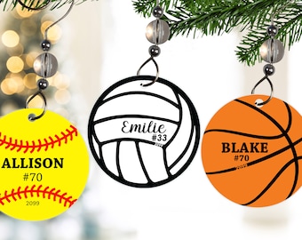 Sports Christmas Ornaments- Personalized Sports Ornament- Sports Ornaments Personalized- Volleyball- Soccer- Basketball- Football- Baseball