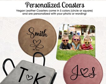 Vegan Leather Coasters, Personalized Coasters with Picture, Logo Coasters, Vegan Leather Coaster Personalized, Vegan Leather Drink Coaster