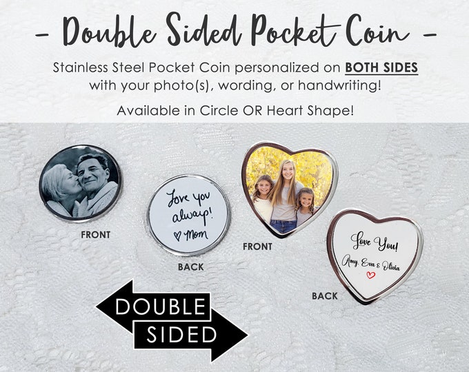 Heart Pocket Token- Pocket Keepsake- Double Sided Pocket Coin- Pocket Token with Picture- Pocket Hug- Photo Pocket Coin Wedding Memorial