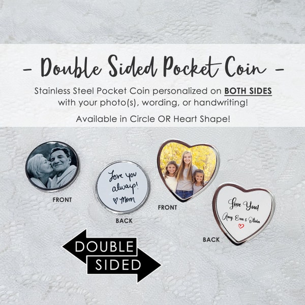 Double Sided Photo Pocket Coin- Pocket Token- Memorial Medallion- Handwriting Pocket Coin- Memorial Coin- Celebration of Life Gift