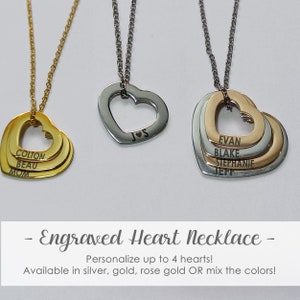 Engraved Heart Name Necklace- Kids Name Necklace Heart- Family Heart Necklace- Mom Name Necklace- Family Names Heart Necklace