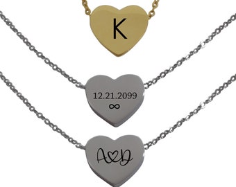 Engraved Heart Necklace- Personalized Heart Necklace- Heart Initial Necklace- Heart Necklace with Initial- Heart Necklace Silver