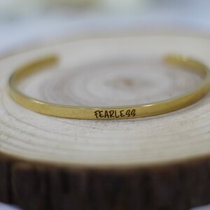 Fearless Bracelet- Fearless Cuff Bracelet- Fearless Jewelry- Gold Or Silver Fearless Skinny Stacking Bracelet