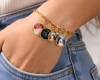 Custom Photo Charm Bracelet, Dainty Paperclip Chain, Personalized Picture Jewelry, Mother's Day Gift, Photo Bracelet, Gift for Her