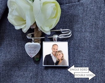 Photo Lapel Pin- Lapel Pin with Picture- Boutonniere Charm- Boutonniere Photo Charm- Bouquet Photo Charm- Groom Memorial Charm Pin