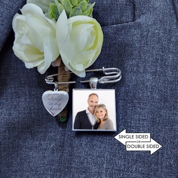 Photo Lapel Pin- Lapel Pin with Picture- Boutonniere Charm- Boutonniere Photo Charm- Bouquet Photo Charm- Groom Memorial Charm Pin