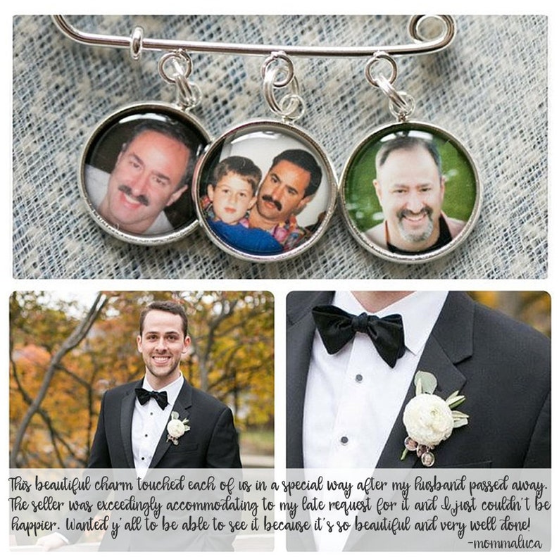 Memory Charm Memory Pin for Groom Memory Charm for Wedding Graduation Memorial Photo Brooch Wedding Rememberance Wedding Memorial Pin image 4