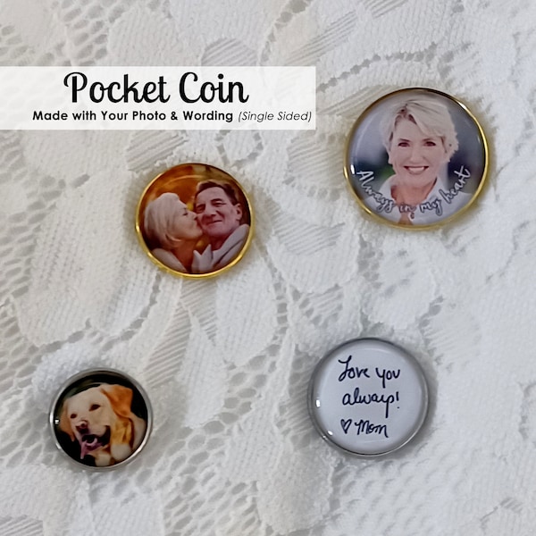 Photo Pocket Coin- Wedding Memorial Pocket Coin- Groom Pocket Coin- Memorial Coin- Groom Coin- Pocket Token- Love Pocket Coin