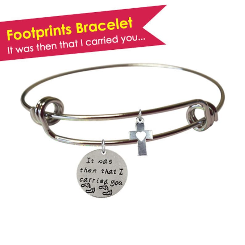 Encouragement Jewelry Gift Bible Verse Bracelet Footprints in the Sand Bracelet Inspirational Bracelet Jewelry Religious Bracelet Gifts