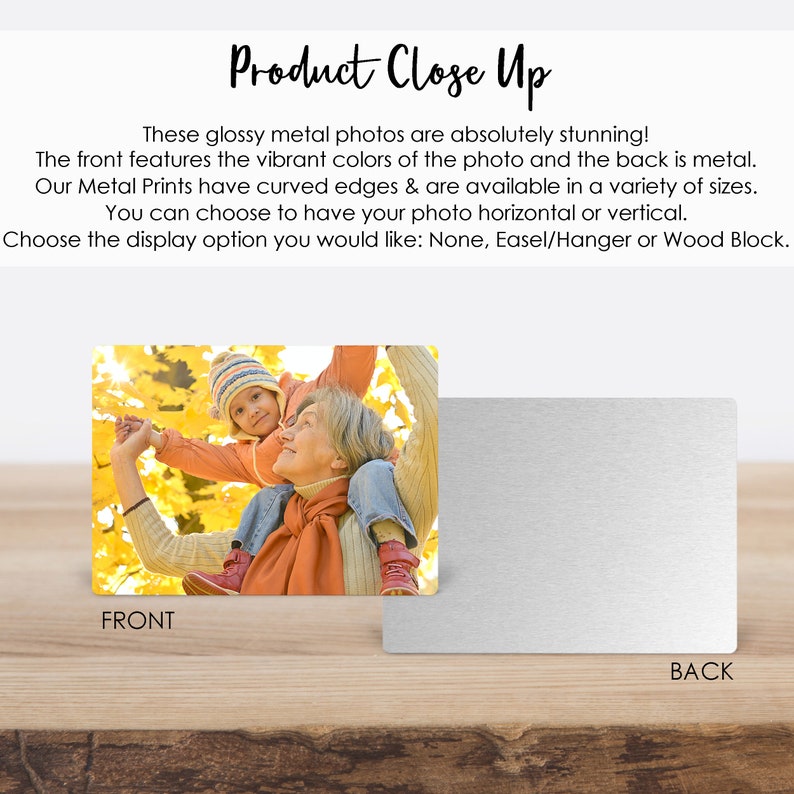 The front of our photo metal prints feature glossy vibrant colors while the back is a brushed metal.