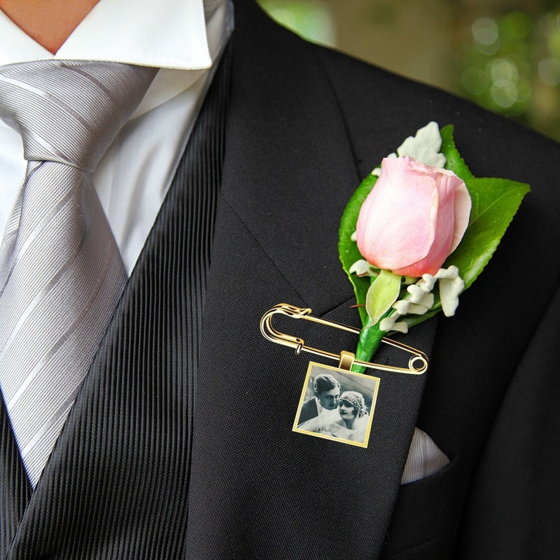 Photo Lapel Pin- Lapel Pin with Picture- Boutonniere Charm- Boutonniere Photo Charm- Bouquet Photo Charm- Groom Memorial Charm Pin