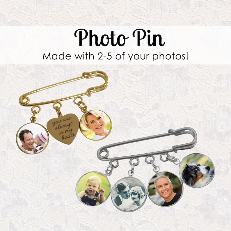 Memory Charm Memory Pin for Groom Memory Charm for Wedding Graduation Memorial Photo Brooch Wedding Rememberance Wedding Memorial Pin image 1