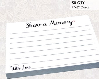 50 Share A Memory Card- Share A Memory Celebration of Life- Celebration of Life Memory Cards- Funeral Memory Cards- Favorite Memory Card