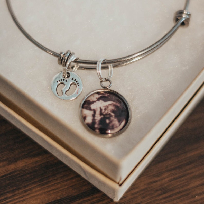 Ultrasound Jewelry Adjustable Charm Bangle Bracelet Sonogram Bracelet Ultrasound Charm Bracelet Mommy Bangle Sonogram Jewelry