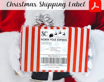 Editable Santa Shipping Label- North Pole Shipping Label- Santa Mail Label- Elf Shipping Label- Santa Mail Stickers- Digital Download Only!